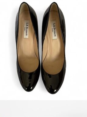 LK Bennett Black Patent Round-Toe Pumps